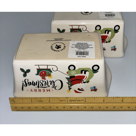 Mini Loaf Pans Set of 2 Holiday Merry Christmas Stoneware Baking Dishes Unused - Picture 7 of 8